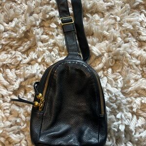HOBO Black Leather fern sling Bag with Gold Accents